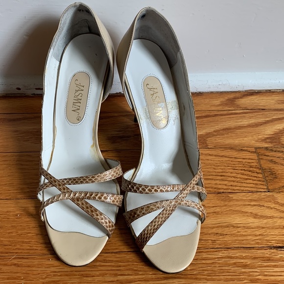 Vintage Jasmin Snakeskin Strappy Heels - size 7 - Picture 3 of 4